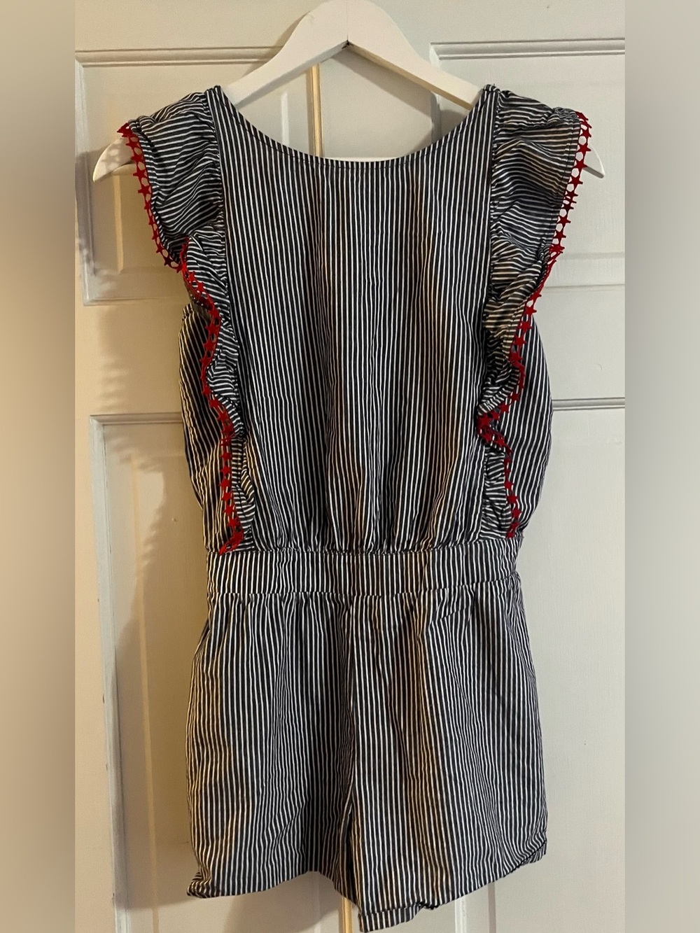 Cat & Jack Striped Sleeveless Romper with Red Trim
